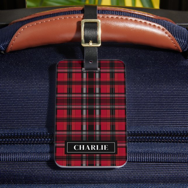 Étiquette À Bagage Motif Tartan Rouge Et Noir Avec Texte (Insitu Rectoal 2)