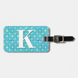 Étiquette À Bagage Motif torse, turquoise, avec monogramme