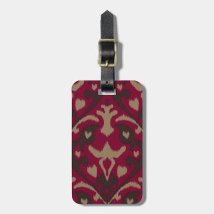 Étiquette À Bagage Motif tribal de l'ikat brun rouge moderne