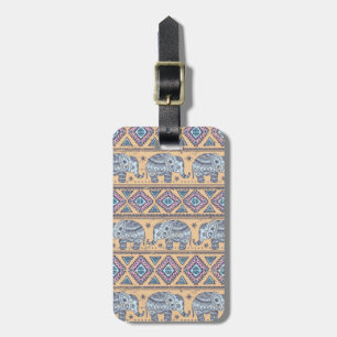 Étiquette À Bagage Motif tribal d'éléphant ethnique bleu
