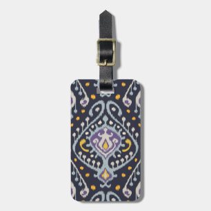 Étiquette À Bagage Motif tribal d'ikat bleu jaune moderne chic de