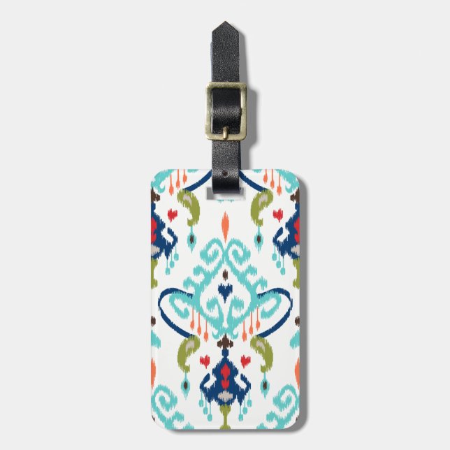 Étiquette À Bagage Motif tribal d'ikat turquoise moderne chic de bleu (Devant Vertical)
