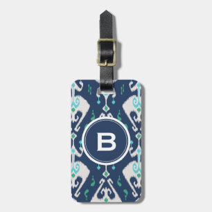 Étiquette À Bagage Motif tribal d'ikat turquoise moderne chic de bleu