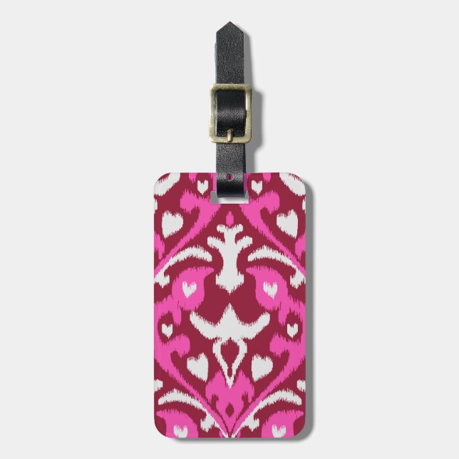 Étiquette À Bagage Motif tribal moderne, audacieux, rose rouge girly  (Devant Vertical)