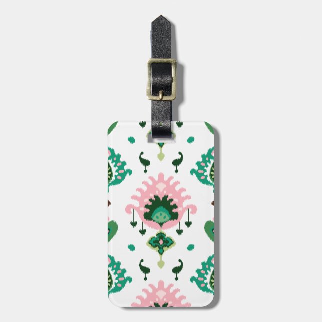Étiquette À Bagage Motif tribal moderne rose poule blanche (Devant Vertical)