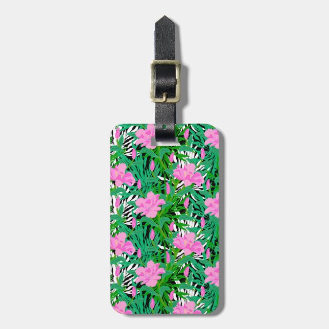 Étiquette À Bagage Motif tropical avec des fleurs de jungle (Devant Vertical)