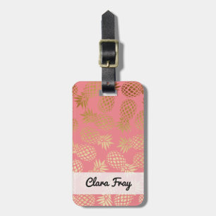Étiquette À Bagage motif tropical d'ananas d'or élégant de faux