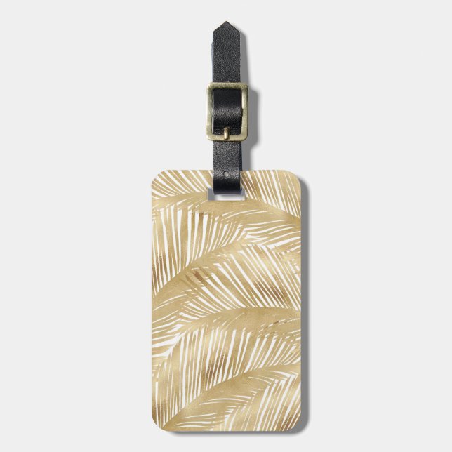 Étiquette À Bagage Motif Tropical de feuille d'or moderne (Devant Vertical)