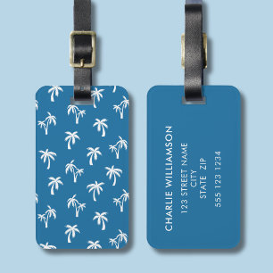 Étiquette À Bagage Motif tropical palmier bleu