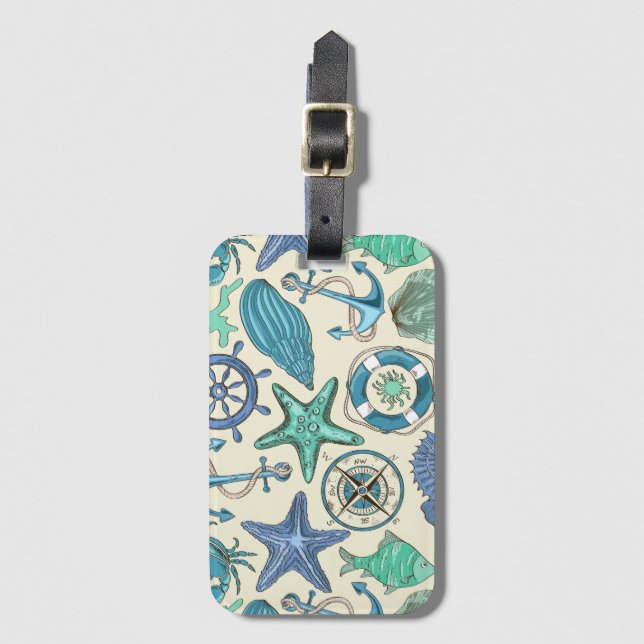 Étiquette À Bagage Motif turquoise d'animaux de mer (Devant Vertical)