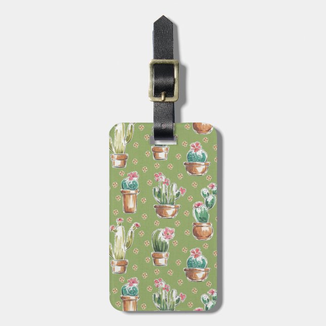 Étiquette À Bagage Motif vert d'étape | de fleur de désert (Devant Vertical)