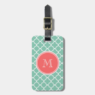 Étiquette À Bagage Motif vert en bon état de Quatrefoil, monogramme