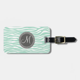 Étiquette À Bagage Motif vert et gris en bon état de monogramme de