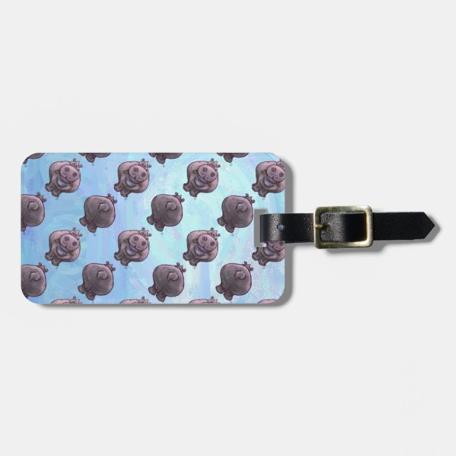 Étiquette À Bagage Motifs de têtes et de queues d'hippopotame (Devant horizontal)