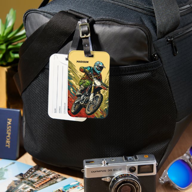 Étiquette À Bagage Motocross de nom personnalisé (Recto & Verso)