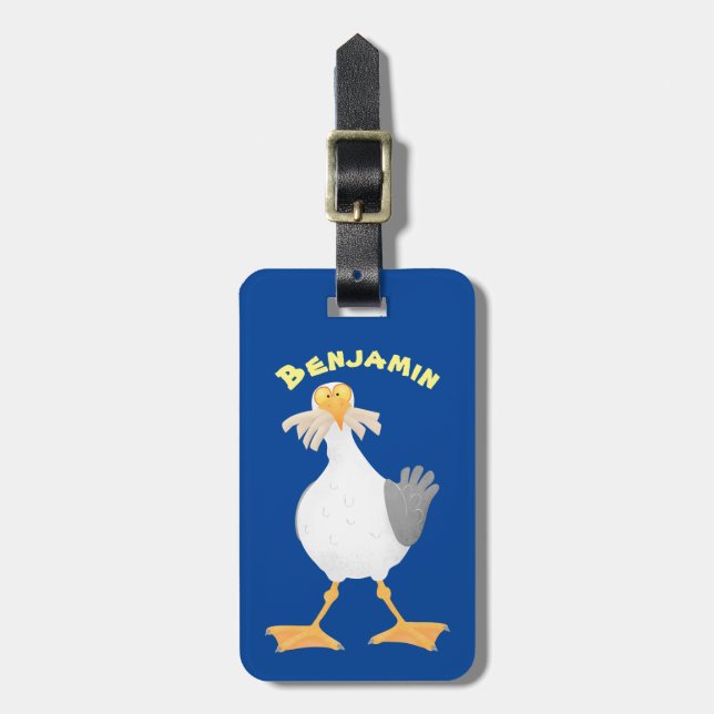 Étiquette À Bagage Mouette drôle avec frites dessin animé (Devant Vertical)