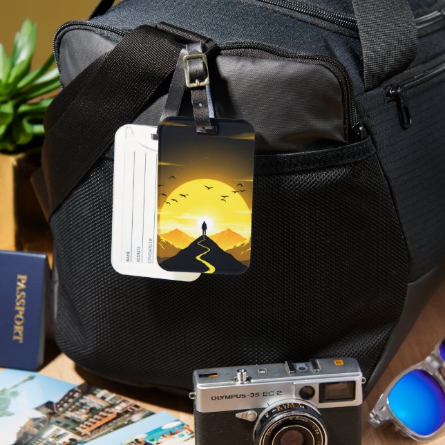 Étiquette À Bagage Mountain Peak Silhouette with a winding. Pedestal (Recto & Verso)