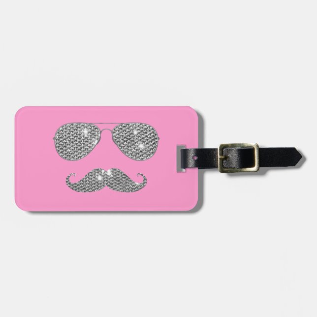 Étiquette À Bagage Moustache drôle de diamant avec des verres (Devant horizontal)