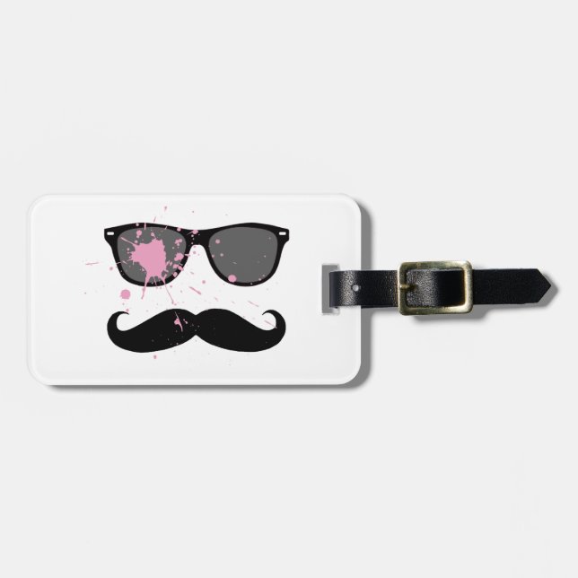 Étiquette À Bagage Moustache et lunettes de soleil drôles (Devant horizontal)