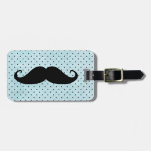 Étiquette À Bagage Moustache noire drôle sur le pois bleu turquoise