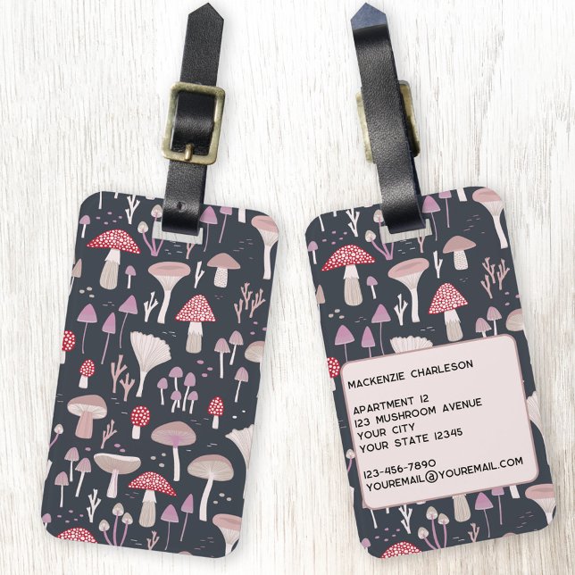 Étiquette À Bagage Mushroom Toadstool Fungi Personnalisé (Mushroom toadstool and fungi personalized luggage tag)