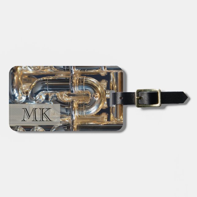 Étiquette À Bagage Musique décorée d'un monogramme d'euphonium (Devant horizontal)