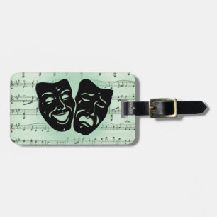 Étiquette À Bagage Musique verte et masques grecs de théâtre