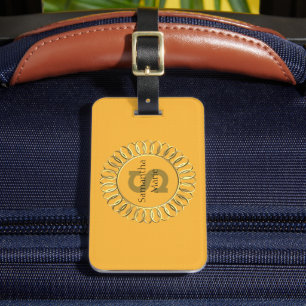 Étiquette À Bagage Mustard Jaune personnalisé avec cadre or