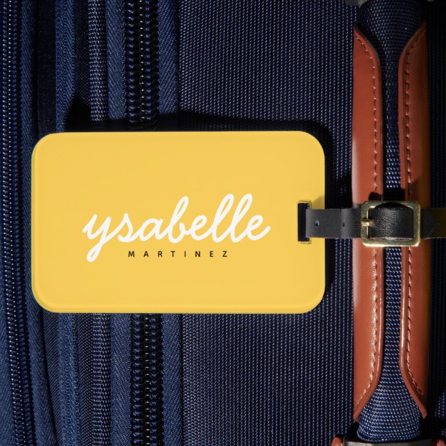 Étiquette À Bagage Mustard Jaune Simple Bold Nom du script (Insitu Rectoal 4)