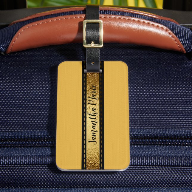 Étiquette À Bagage Mustard personnalisé Jaune avec noir et or (Insitu Rectoal 2)