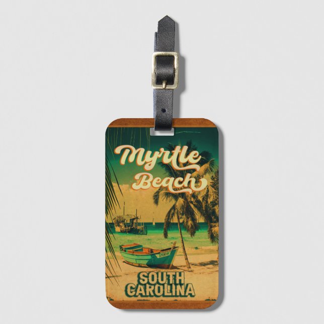 Étiquette À Bagage Myrtle Beach South Carolina Retro Sunset Souvenir (Devant Vertical)