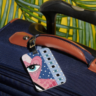 Étiquette À Bagage Mystique Mauvais Œil Cœur Pop Art Rétro Céleste