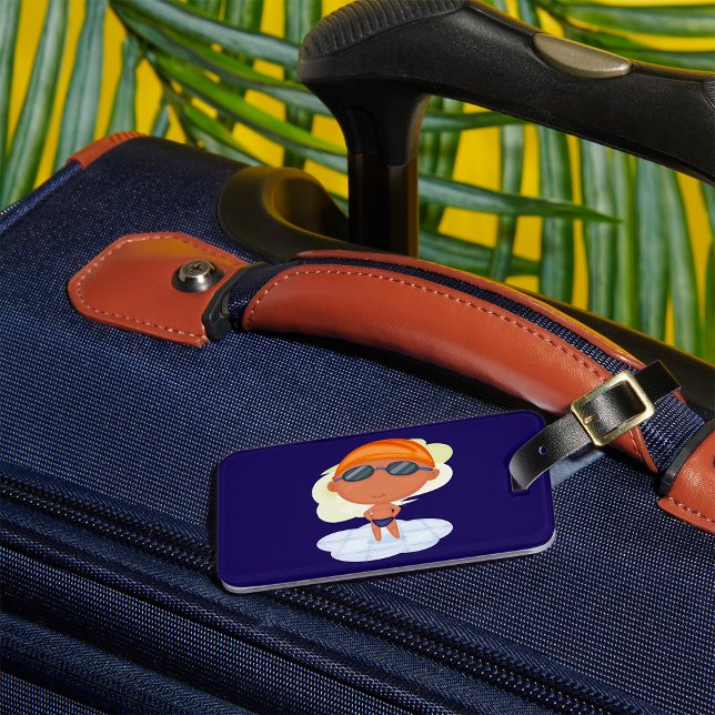 Étiquette À Bagage Nager Garçon en lunettes et Casquette de natation (Créateur téléchargé)