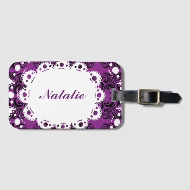 Étiquette À Bagage Natalie Lace & Damask Victorian Ajouter votre nom (Devant Horizontal)