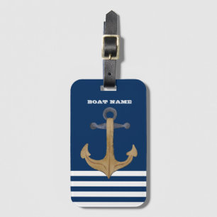 Étiquette À Bagage Nautique, Ancre Vintage Marine Bleu rayé