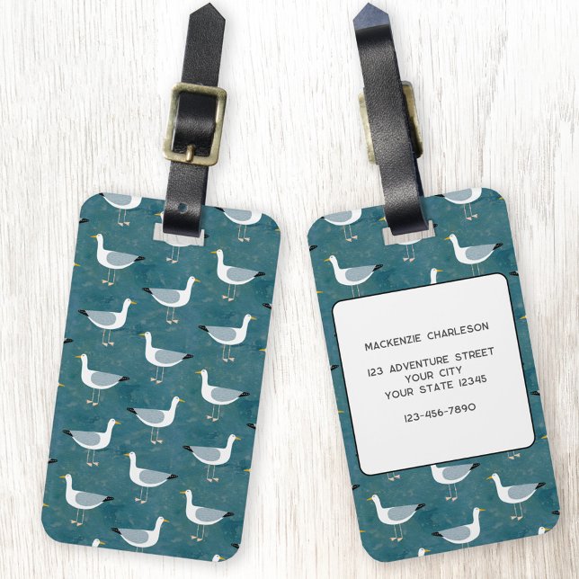 Étiquette À Bagage Nautique Seagull (Seagull nautical bird personalized luggage tag)