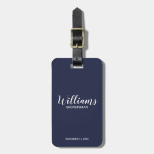 Étiquette À Bagage Navy Blue Modern Script Cuomsmen personnalisé