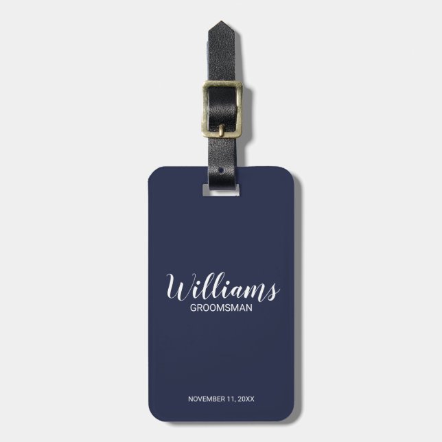 Étiquette À Bagage Navy Blue Modern Script Cuomsmen personnalisé (Devant Vertical)