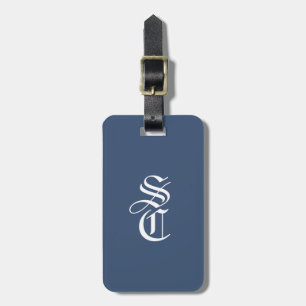 Étiquette À Bagage Navy Élégant Monogramme Gothique Nom Typo Médiéval