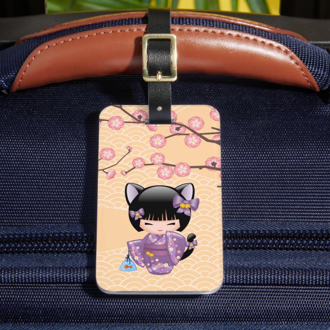 Étiquette À Bagage Neko Kokeshi Poupée - Cat Ears Geisha Girl (Insitu Rectoal 2)