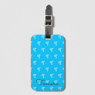 Étiquette À Bagage Neon Blue Bold Fun Monogrammed Monogram Initial