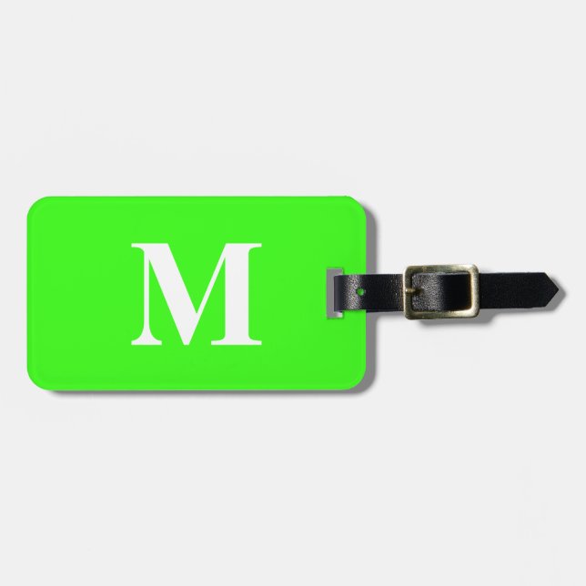Étiquette À Bagage Neon Green Monogramme Personnalisé Nom Cadeau Favo (Devant horizontal)