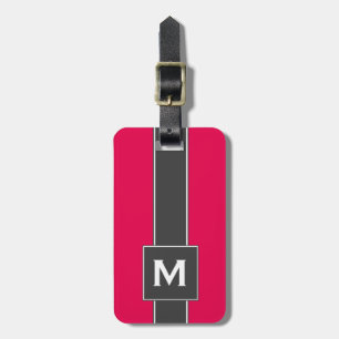 Étiquette À Bagage Néon moderne et monogramme personnalisé rayé noir