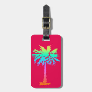Étiquette À Bagage néon palm tropical été brillant rose rose