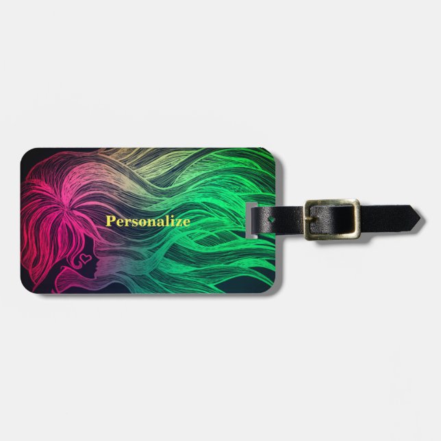 Étiquette À Bagage Neon Psychedelic Wavy Cheveux Personnaliser Voyage (Devant horizontal)