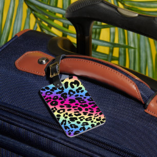 Étiquette À Bagage Neon Rainbow Leopard Motif Imprimer