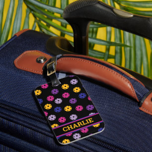 Étiquette À Bagage Neon sur le pickleball noir, texte personnalisé 