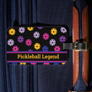 Étiquette À Bagage Neon sur le pickleball noir, texte personnalisé