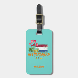 Étiquette À Bagage Netherlands Vintage Holland Flag and Dutch Tulip