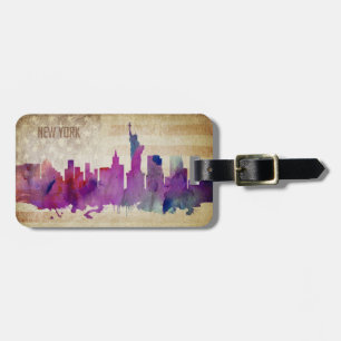 Étiquette À Bagage New York City, horizon de ville d'aquarelle de NY